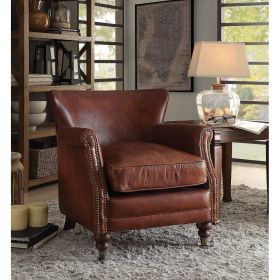 ACME Leeds Accent Chair in Vintage Dark Brown Top Grain Leather 96679