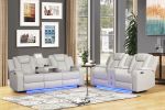 Benz LED & Power Recliner 2 PC Made With Faux Leather in Ice