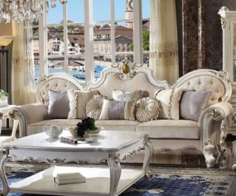 ACME Picardy Oversized Sofa, Fabric & Antique Pearl 55465