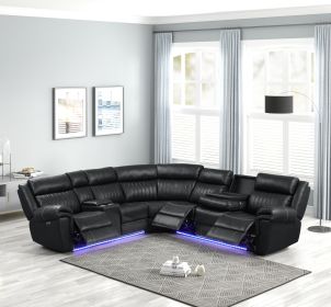 Aviator Modern Style Recliner Sectional Sofa made with Wood in Black