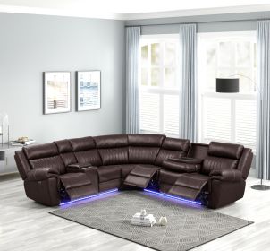 Modern Style Recliner Sectional Sofa made with Wood in Brown