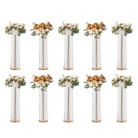 VEVOR 10PCS 35.43inchTall Crystal Wedding Flowers Stand, Luxurious Centerpieces Flower Vases Crystal Gold Vase Metal