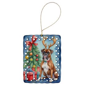 Boxer Christmas Reindeer Porcelain Ornament Christmas Tree Hanging Decorations for Home Christmas Holiday, Rectangle, Gift, Multicolor