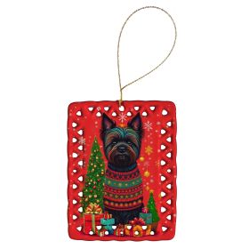 Black Cairn Terrier Holiday Christmas Porcelain Ornament Christmas Tree Hanging Decorations for Home Christmas Holiday, Rectangle, Gift, Multicol