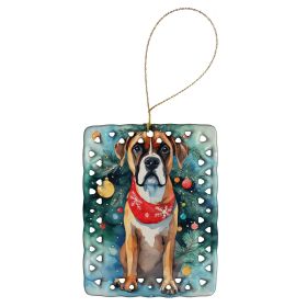 Boxer Christmas Porcelain Ornament Christmas Tree Hanging Decorations for Home Christmas Holiday, Rectangle, Gift, Multicolor