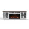 Bridgevine Home Hampton 97 inch Fireplace TV Stand Console for TVs up to 100 inches, Minimal Assembly, Jasmine Whitewash and Barnwood Finish