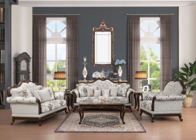 Gloria Traditional Style 5PC button tufted Living Room Set in white