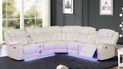 Challenger Modern Style Recliner Sectional Sofa, Built in USB-C Ports & Bluetooth, made with Wood & Faux Leather in Ice