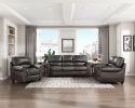 Traditional Living Room Furniture 3pc Sofa Set Dark Brown Leather Sofa Loveseat Chair Comfortable Plush Seating Rolled Arms Nailhead Trim Classic Desi