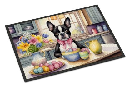 Decorating Easter Boston Terrier Doormat Front Door Mat Indoor Outdoor Rugs for Entryway, Non Slip Washable Low Pile, 24H X 36W