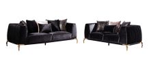 Shiny Thick Velvet Fabric Upholstered 2PC Living room set made with wood in Black