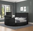 Maya Crystal Tufted Queen 4 Pc Vanity Bedroom Set Made with Wood in Black