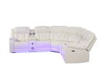 Challenger Modern Style Recliner Sectional Sofa, Built in USB-C Ports & Bluetooth, made with Wood & Faux Leather in Ice