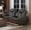 Luxury Comfort Modern Living Room Furniture 3pc Sofa Set Power Reclining Sofa Loveseat Premium Faux Leather Upholstery, Power Headrests, LED Light