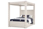 Monica luxurious Four-Poster Full 5 Pc Vanity Bedroom Set Made with Wood in Cream