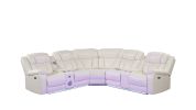 Challenger Modern Style Recliner Sectional Sofa, Built in USB-C Ports & Bluetooth, made with Wood & Faux Leather in Ice