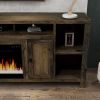 Bridgevine Home Joshua Creek 84 inch Electric Fireplace TV Stand for TVs up to 95 inches, Minimal Assembly, Barnwood Finish