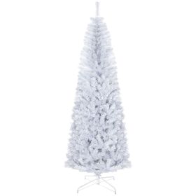 7 FT Artificial Christmas Tree, Pencil Xmas Tree with Lights, Stand, 818 Tips, Holiday Home Indoor Decoration for Party, White