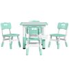Height Adjustable 5pc Toddler Table and Chair Set with Storage Box, Green, Easy to Wipe, for 18 Months - 5 Years