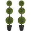 2 PCS 45.3" Topiary Balls Boxwood Topiary Plants, 3 Ball Fake Plants in Pots for Indoor Outdoor Living Room, Green