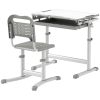 eight Adjustable Kids Desk and Chairs Set with Tilt Desktop, Storage Drawer, Pen Slot, Hook, Gray