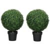 23.6" Set of 2 Artificial Topiary Trees, Boxwood Topiary Plants, Fake Plants in Pot, Indoor Outdoor Green