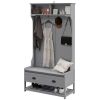 3-in-1 Hall Tree, Entryway Bench with Coat Rack, Mudroom Bench with Shoe Rack, 2 Storage Drawers, 4 Hooks and Cushions for Hallway, Gray