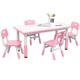 Kids Activity Table & Chair Set, 4 Chairs, Adjustable Height, Easy-Clean, Green, Perfect for 1.5-5 Yrs, Play & Learning