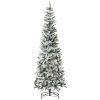 7.5ft Flocked Pencil Tree, Pop Up Xmas Pencil Tree, Holiday Home Indoor Decoration for Party with Automatic Open, Green