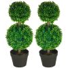 2 Pcs Artificial Boxwood Ball Topiary Tree 23.5" with Double Ball-Shaped Leaves in Pot Green