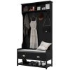 Coat Rack and Bench Hall Tree Organizer with 4 Hooks, 2 Drawers with Padded Seat Cushions for Entryway, Black