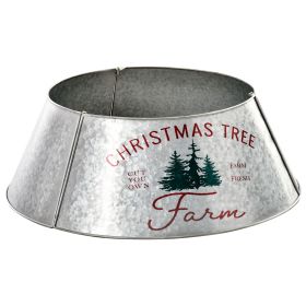 Christmas Tree Collar Steel Tree Ring Skirt Home Xmas Decoration with Christmas Tree Printed, 26" Base, Silver