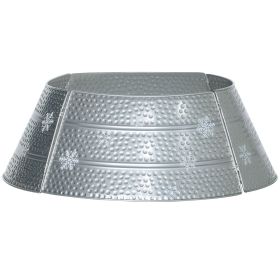 Christmas Tree Collar Steel Tree Ring Skirt Home Xmas Decoration with Snowflake Engraved, 26" Base, Silver