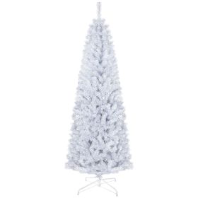 6 FT Artificial Christmas Tree, Pencil Xmas Tree with Lights, Stand, 618 Tips, Holiday Home Indoor Decoration for Party, White