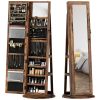 360Â° Swivel Jewelry Armoire, Lockable Jewelry Cabinet with Full-Length Mirror, Storage Shelves, Rustic Brown