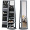 360Â° Swivel Jewelry Armoire, Lockable Jewelry Cabinet with Full-Length Mirror, Storage Shelves, Gray
