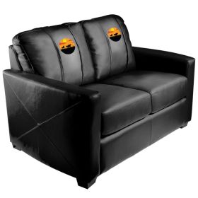 Silver Loveseat with Horses Sunset Logo Panel