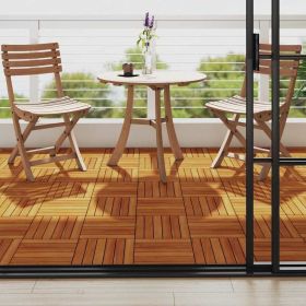 10 pcs Acacia Decking Tiles 11.8"x11.8" Vertical Pattern
