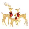 3pcs 54*38*122cm 30.00V 3.60W Family Elk Golden Iron Frame Cotton Thread Green Onion Powder Courtyard Elk Christmas Decoration