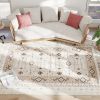Machine Washable Area Rug 8x10, Non-Slip Boho Flannel Print Floor Carpet for Living Room, Bedroom, Dining Room, Brown