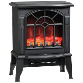 Electric Fireplace Heater, Freestanding Fireplace Stove with Realistic Flames Overheating Protection 750W/1500W, Black