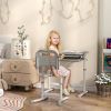eight Adjustable Kids Desk and Chairs Set with Tilt Desktop, Storage Drawer, Pen Slot, Hook, Gray