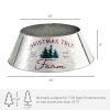 Christmas Tree Collar Steel Tree Ring Skirt Home Xmas Decoration with Christmas Tree Printed, 26" Base, Silver
