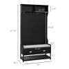 Coat Rack and Bench Hall Tree Organizer with 4 Hooks, 2 Drawers with Padded Seat Cushions for Entryway, Black