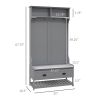3-in-1 Hall Tree, Entryway Bench with Coat Rack, Mudroom Bench with Shoe Rack, 2 Storage Drawers, 4 Hooks and Cushions for Hallway, Gray