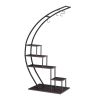 Artisasset 5 Layers Semicircle Iron Wood Suitable For Garden Balcony Patio Lawn Home Decoration Plant Stand Flower Pot Stand Iron Flower Stand Black