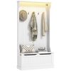 3-In-1 Entryway Bench with LED Lights and Coat Rack, Hall Tree with Bench and Shoe Storage, 5 Hooks for Hallway White