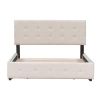 Upholstered Platform Bed with Classic Headboard and 4 Drawers, No Box Spring Needed, Linen Fabric, Queen Size Beige