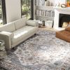 8x10 Area Rug, Vintage Machine Washable Rug, Non-Slip Carpet for Living Room, Bedroom, Dining Room, Brown & Light Blue