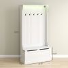 3-In-1 Entryway Bench with LED Lights and Coat Rack, Hall Tree with Bench and Shoe Storage, 5 Hooks for Hallway White